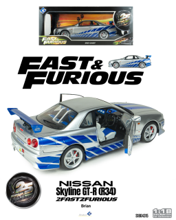 Nissan Skyline GT-R R34 2Fast2Furious Brian silver/blue 1:18 Solido